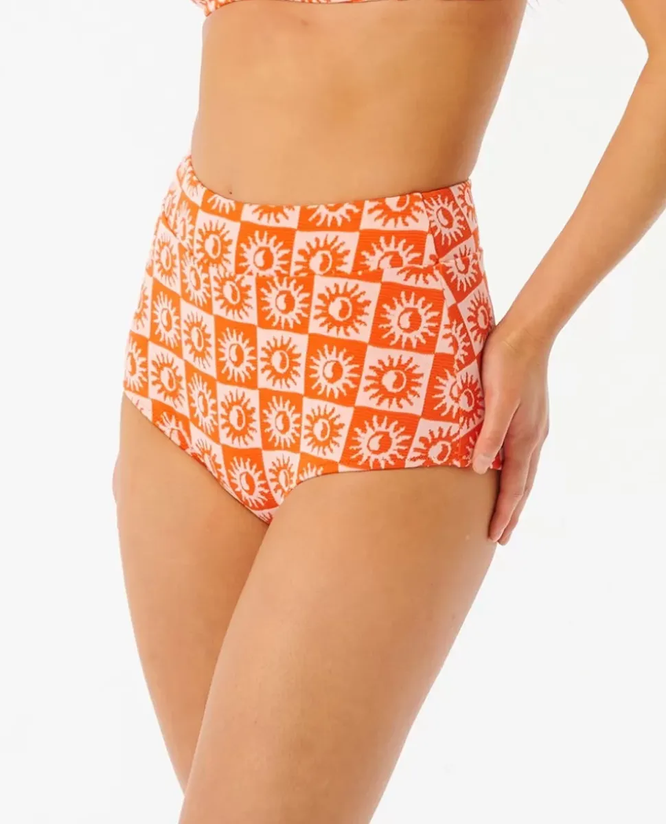 Cueca De Biquíni De Cintura Subida Summer Check Jacquard