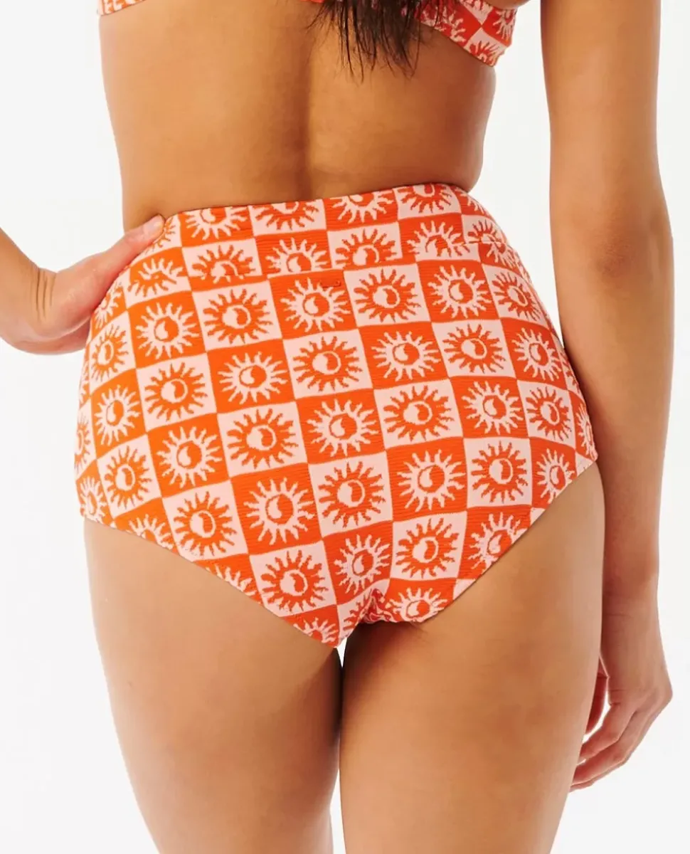 Cueca De Biquíni De Cintura Subida Summer Check Jacquard