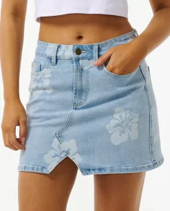Hibiscus Heat Overdyed Denim Skirt