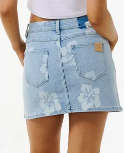 Hibiscus Heat Overdyed Denim Skirt