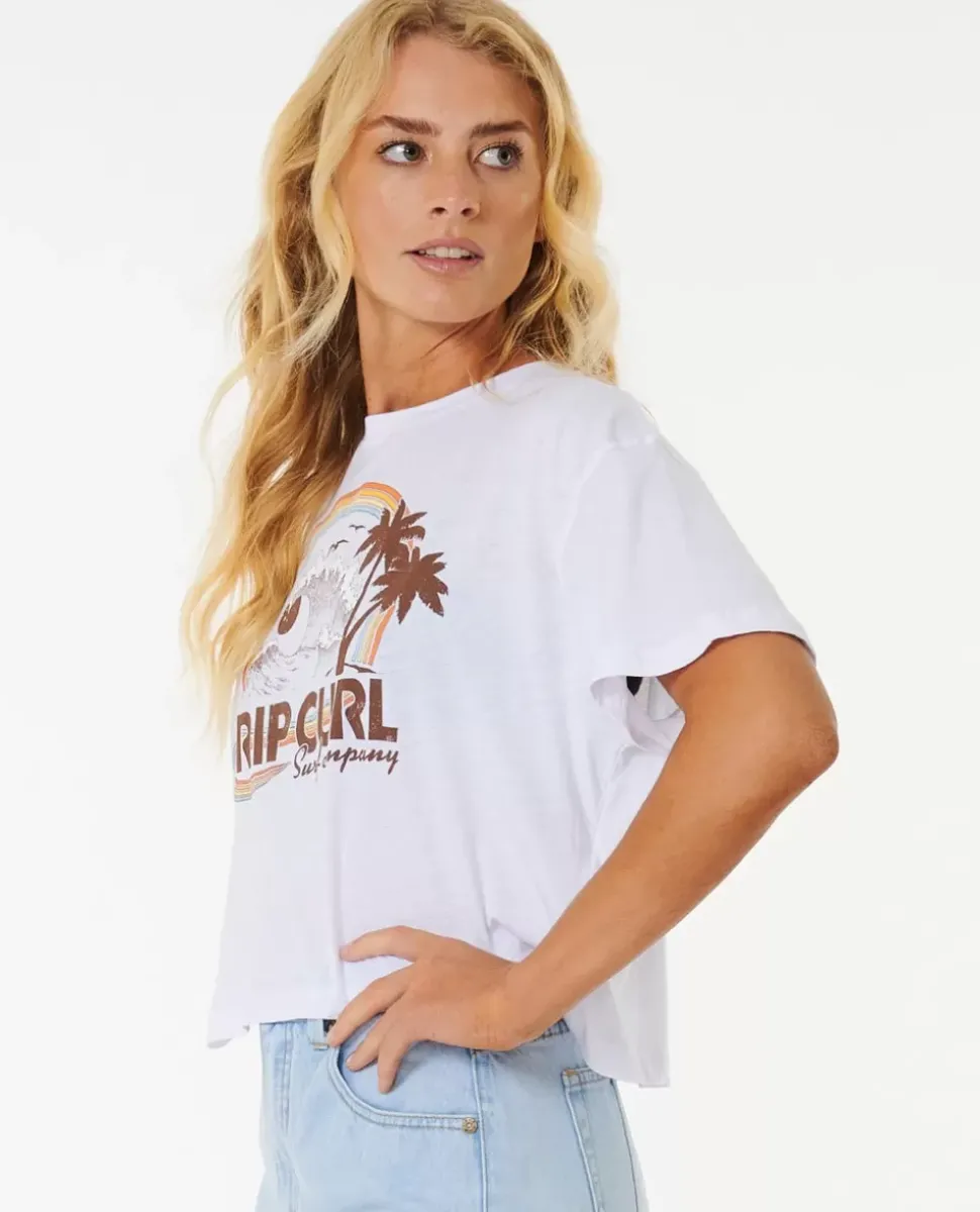 T-shirt De Manga Curta Rainbow Waves Crop