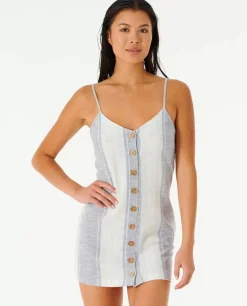 Vestido Clássico De Surf Com Botões às Riscas