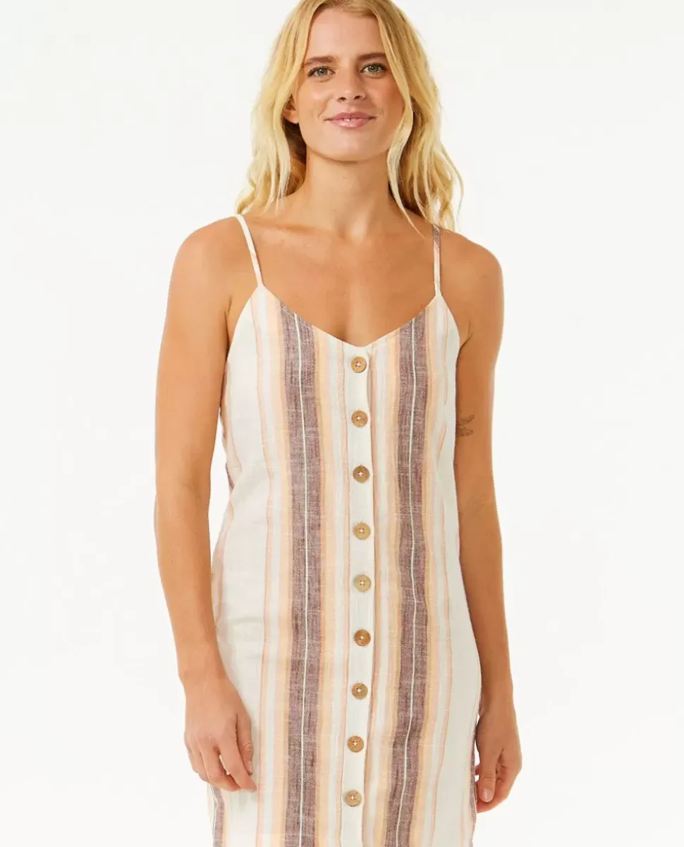 Vestido Clássico De Surf Com Botões às Riscas