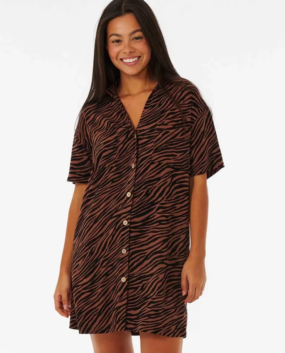 Vestido Zebrado Com Botões Sun Club